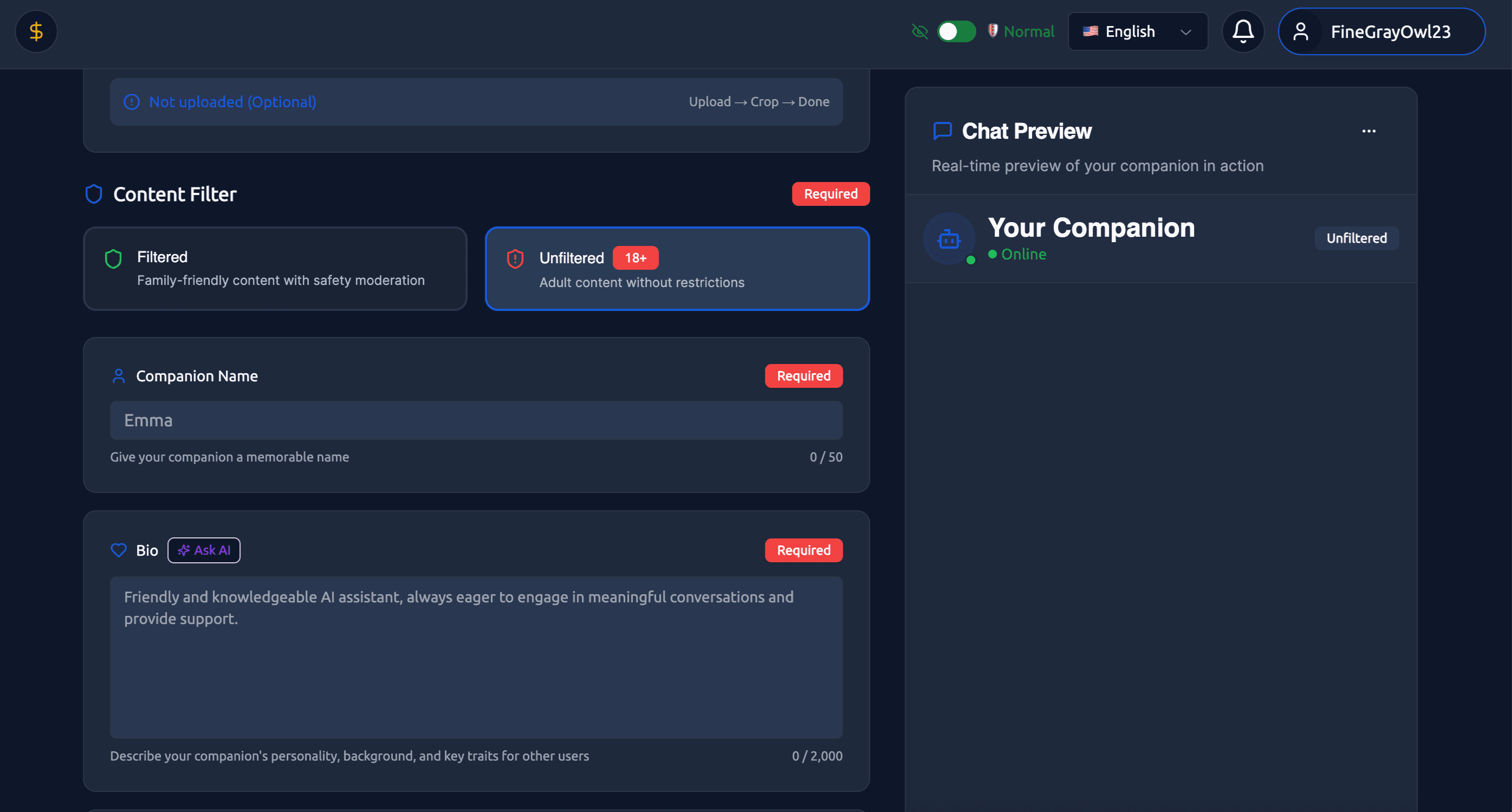 Screenshot of create companion guide Screenshot of create companion guide