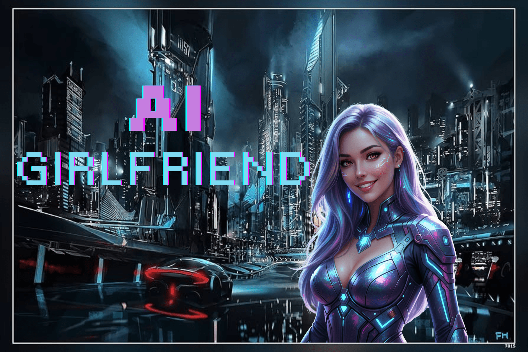 Picture of smilling Beautiful AI girl with futuristic background Picture of smilling Beautiful AI girl with futuristic background