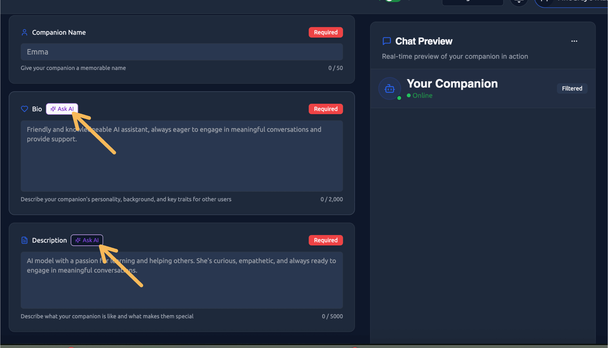 Screenshot of create companion guide Screenshot of create companion guide