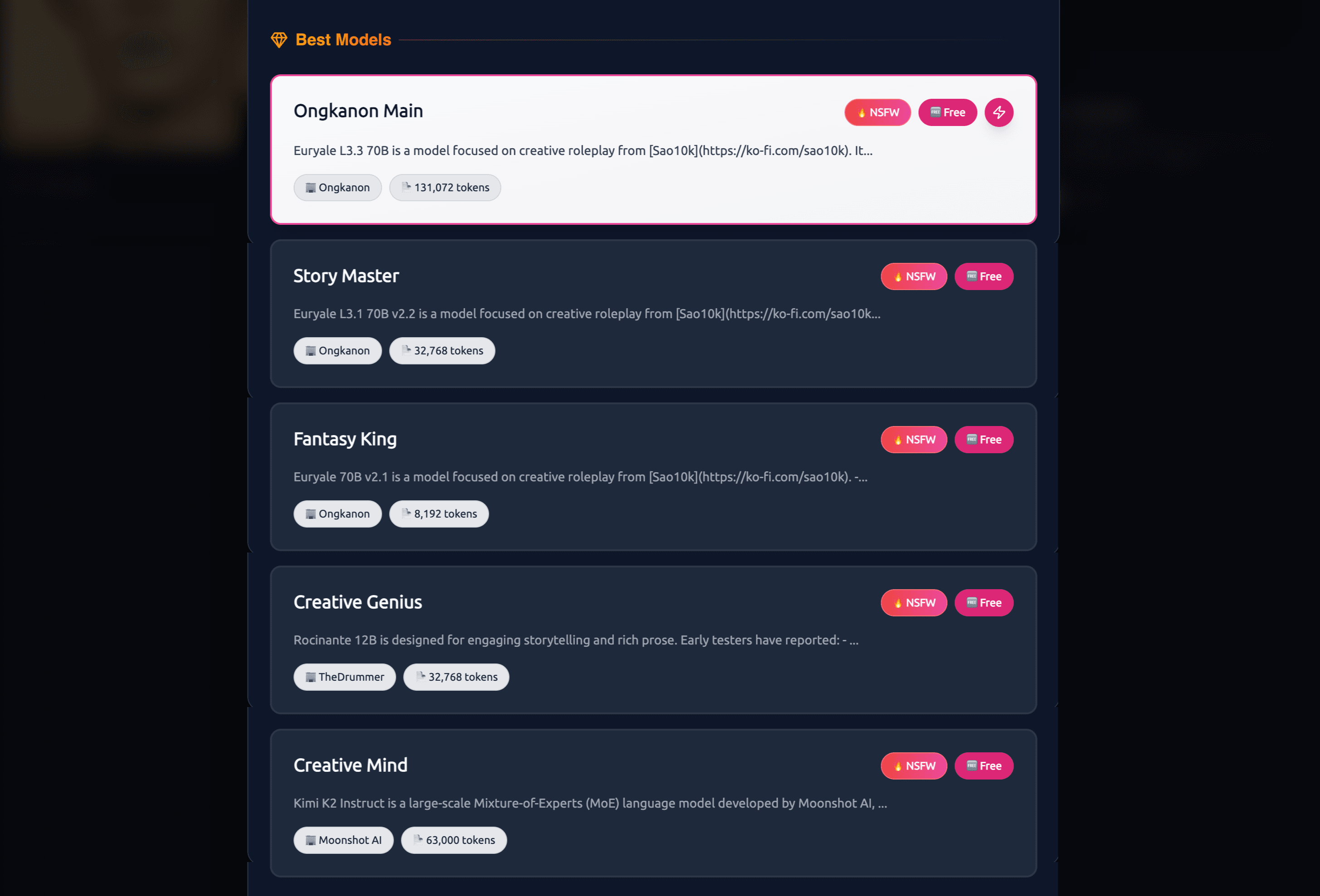 Screenshot of AI models in Ongkanon Screenshot of AI models in Ongkanon