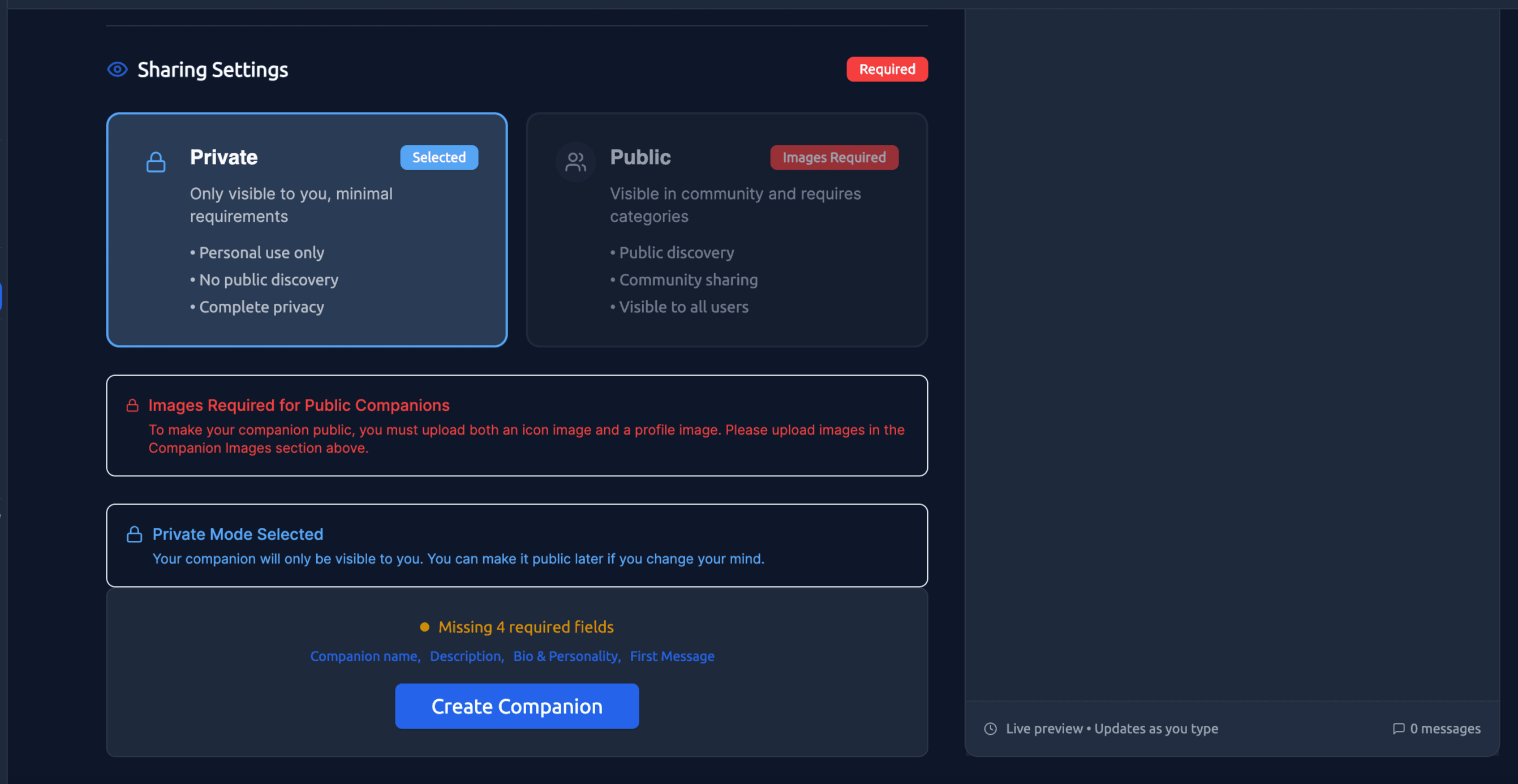 Screenshot of create companion guide Screenshot of create companion guide