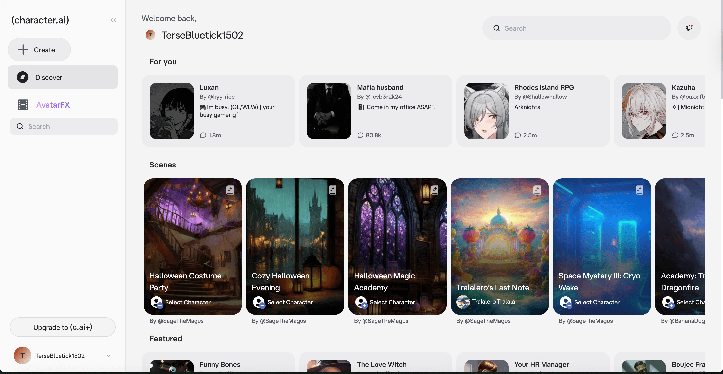 Character.AI homepage displaying trending AI girlfriend characters with user ratings and community-created options spanning multiple pages Character.AI homepage displaying trending AI girlfriend characters with user ratings and community-created options spanning multiple pages
